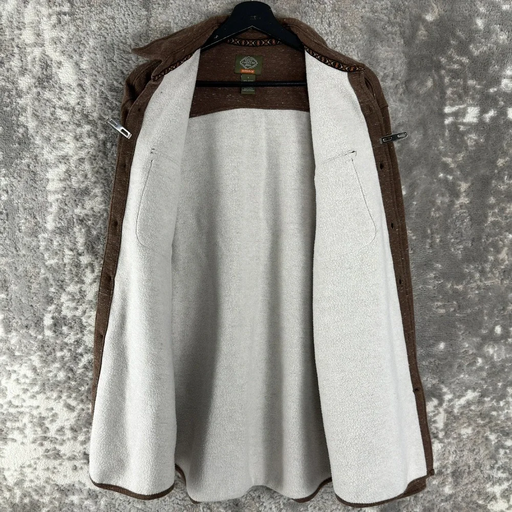 St. John's Bay Size L Fleece Lined Outdoor Flannel Shacket Brown Long Sleeve Men